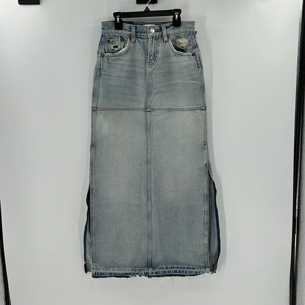 Re/done Women's Mid Rise Split Skirt - Ripped Tide - 23 - New with tags